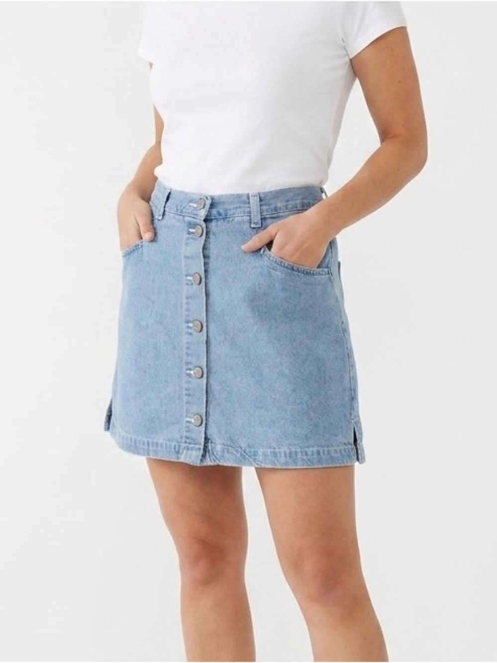 Classic Light Blue Denim Button-Front Skirt